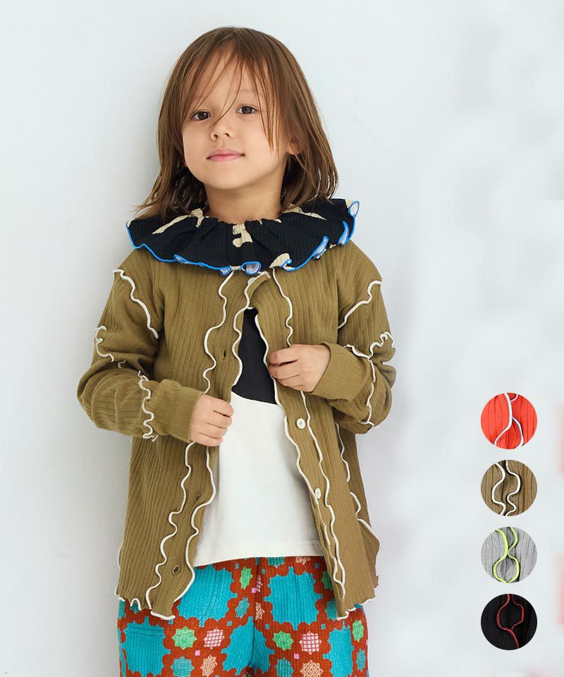 SHARE SPIRIT リネン100% 変形ドレープカーディガン M カーキ メローリブカーディガン ｜ アウター・ジャケット ｜ 子供服のセレクト