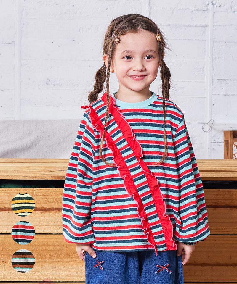 サッシュフリルパイルボーダーカットソー ｜ トップス ｜ 子供服の