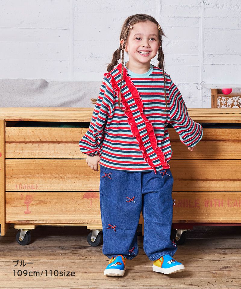 サッシュフリルパイルボーダーカットソー ｜ トップス ｜ 子供服の