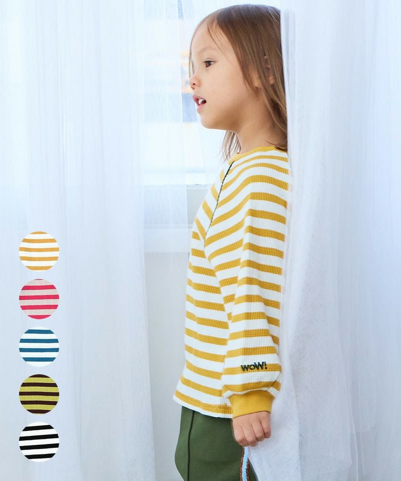 両面ワッフルボーダー袖刺繍カットソー／一部店舗限定 ｜ トップス