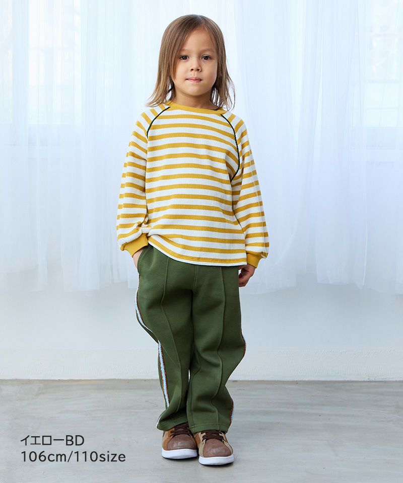 両面ワッフルボーダー袖刺繍カットソー／一部店舗限定 ｜ トップス