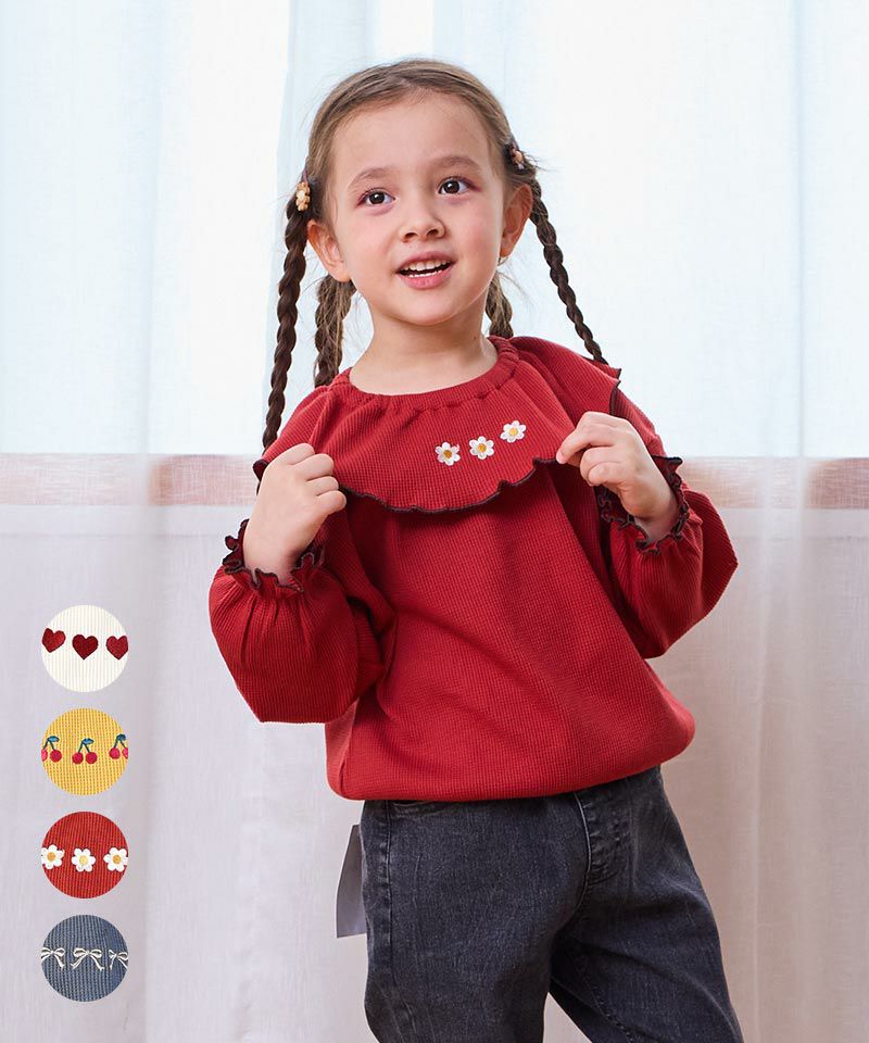 両面ワッフル襟刺繍メローカットソー／一部店舗限定 ｜ トップス