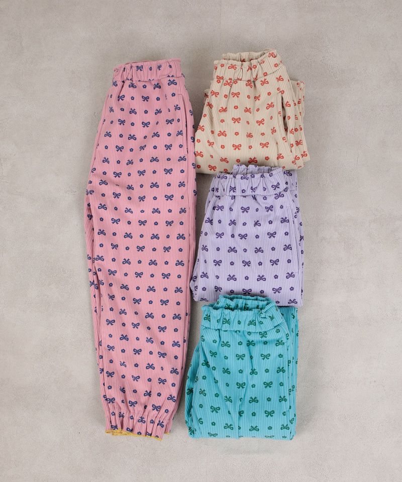 のびっとぬくっとリボン総柄ロングパンツ ｜ ボトムス ｜ 子供服の