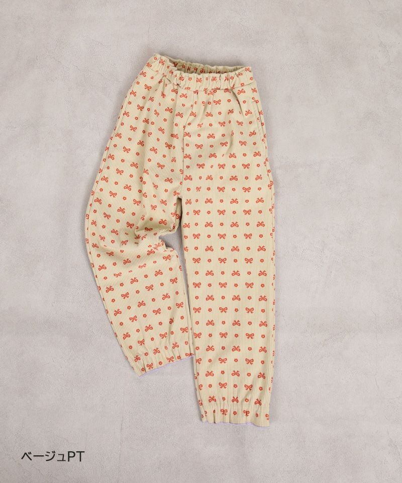 のびっとぬくっとリボン総柄ロングパンツ ｜ ボトムス ｜ 子供服の