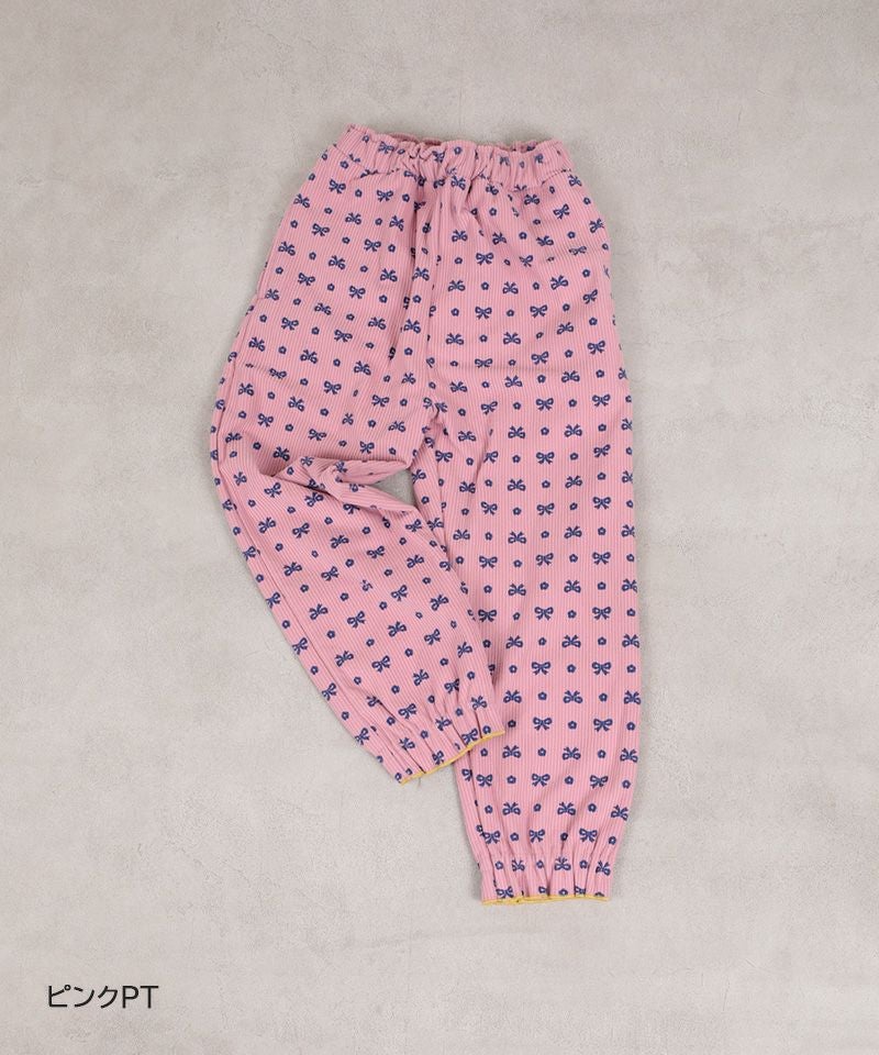 のびっとぬくっとリボン総柄ロングパンツ ｜ ボトムス ｜ 子供服の