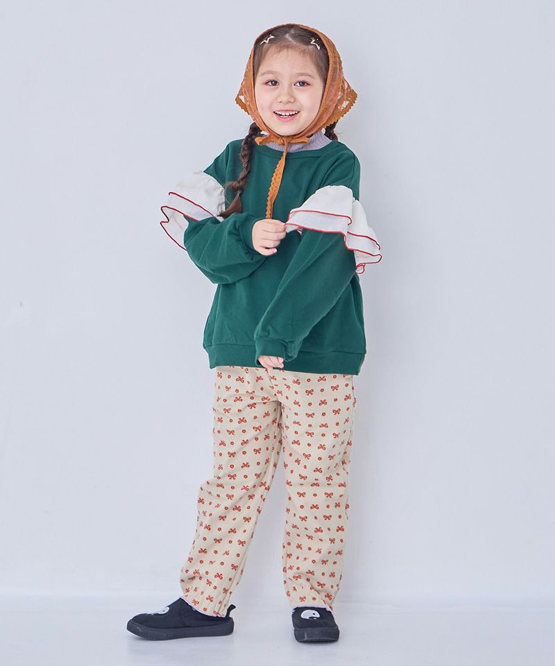 のびっとぬくっとリボン総柄ロングパンツ ｜ ボトムス ｜ 子供服の