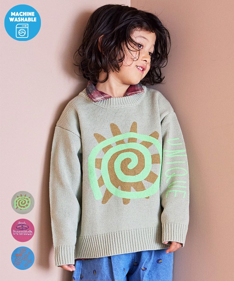マシンウォッシャブル】クルーネックプリントセーター ｜ トップス