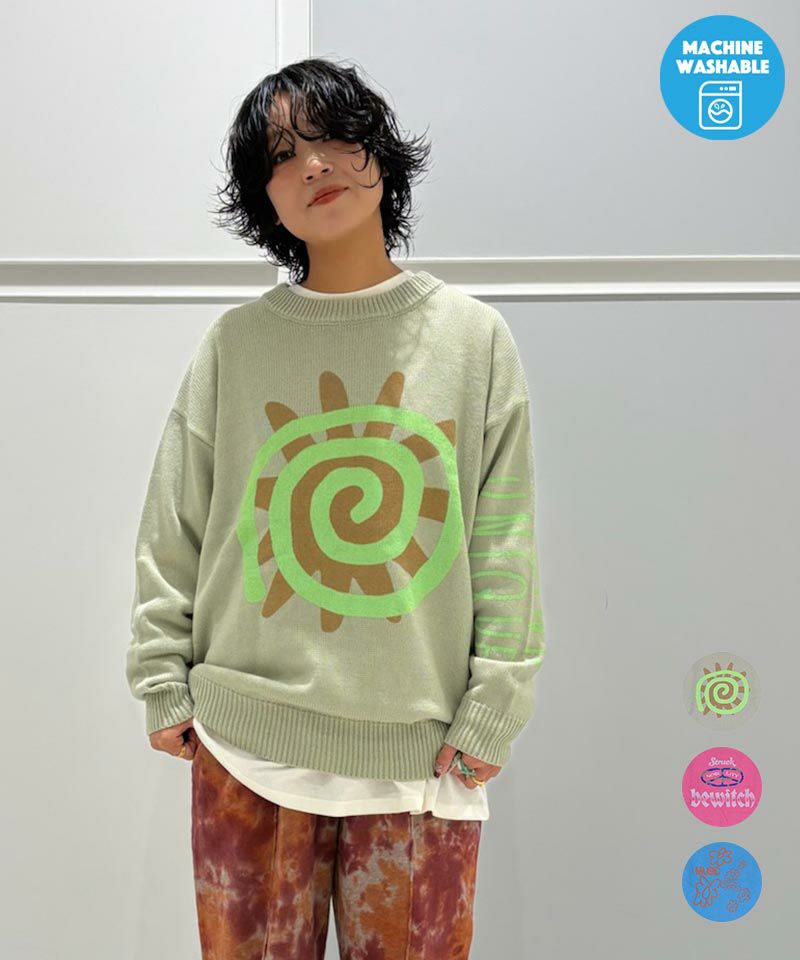マシンウォッシャブル】クルーネックプリントセーター／大人サイズ