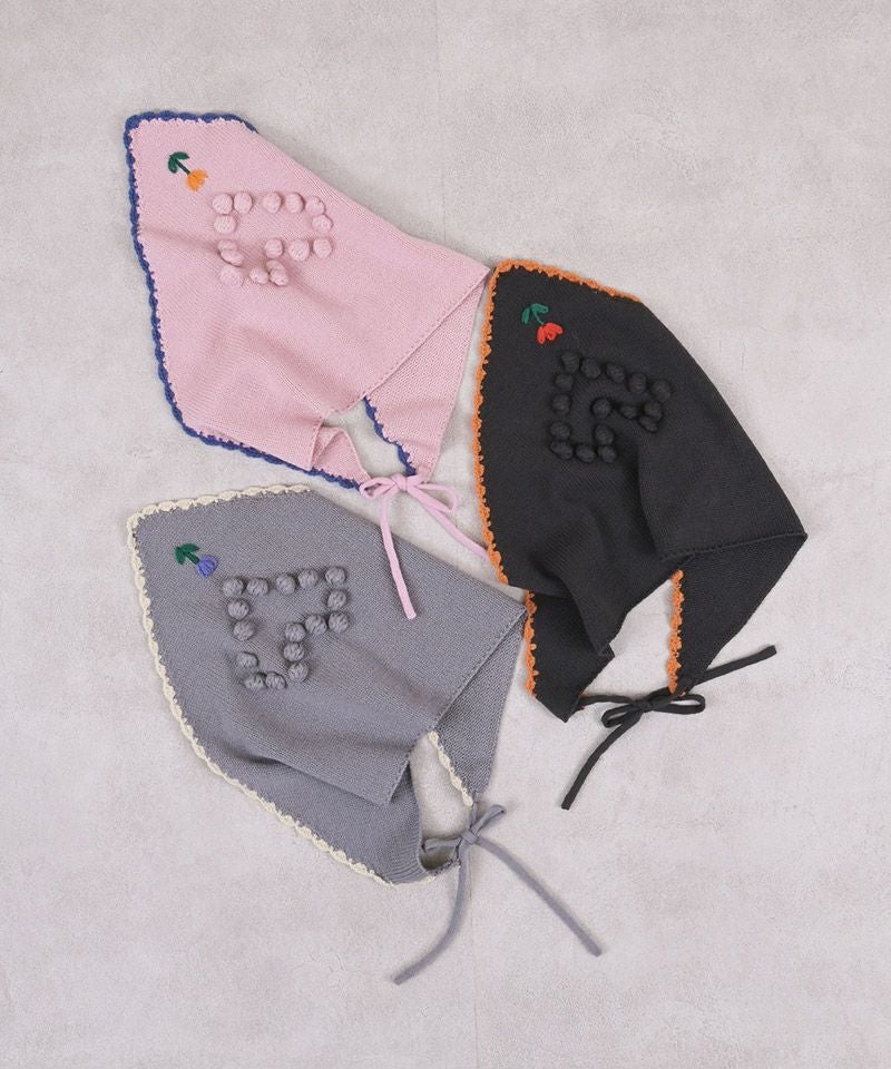 マシンウォッシャブル】ポンポンフラワーニットバブーシュカ