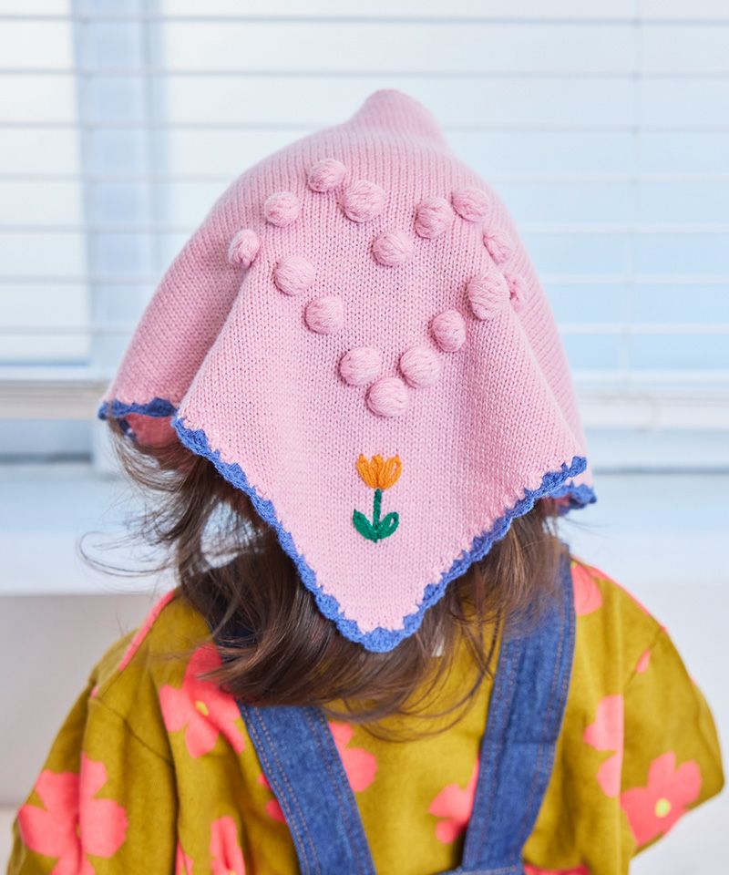 マシンウォッシャブル】ポンポンフラワーニットバブーシュカ
