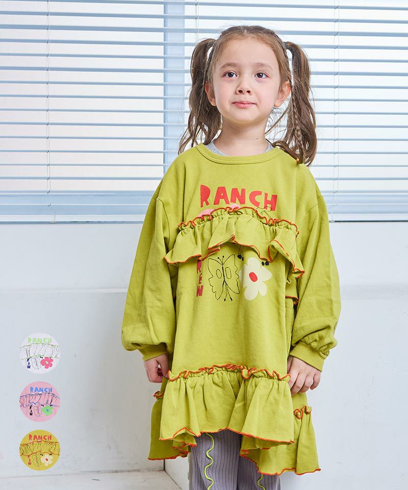 裏毛モチーフプリントフリルワンピース ｜ ワンピース ｜ 子供服の