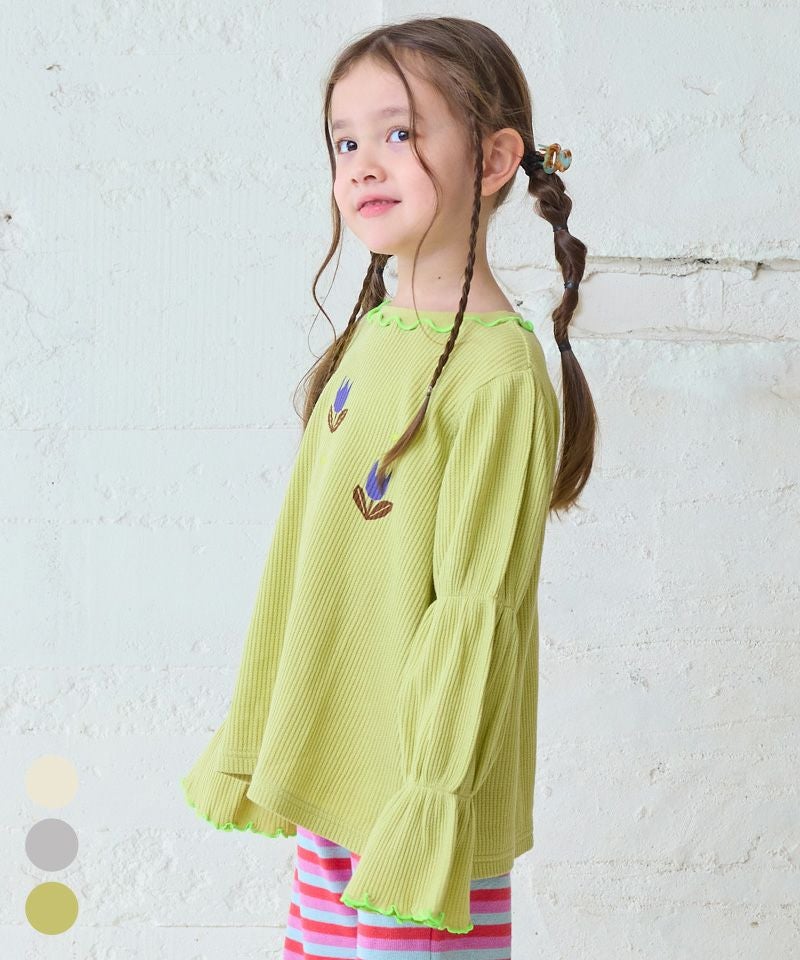 スモッキングスリーブワッフルカットソー ｜ トップス ｜ 子供服の