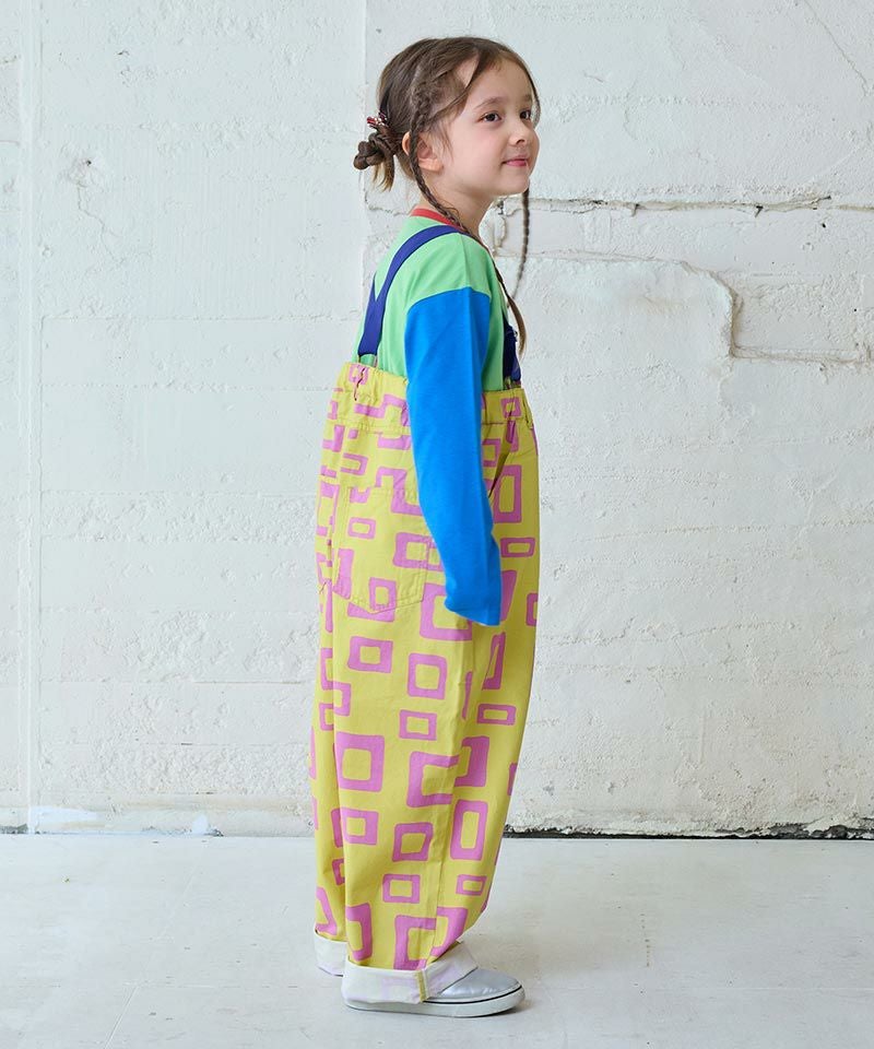 片側サロペットパンツ サロペット オーバーオール サイドスリットワイドパンツ