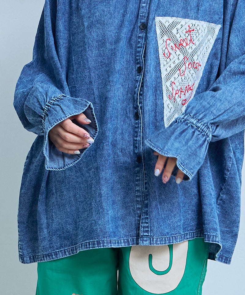 レースポイントデニムブラウス / 大人サイズ ｜ トップス ｜ 子供服の