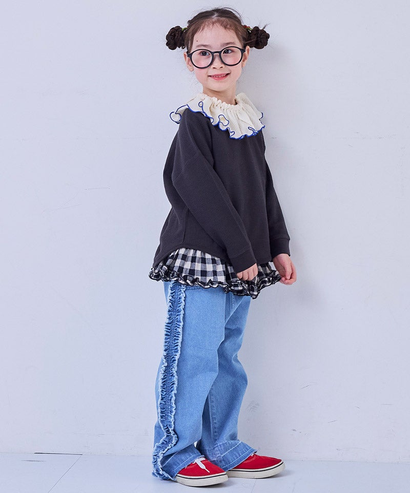 親子お揃い】デニムサイドフリルバギーパンツ ｜ ボトムス ｜ 子供服の