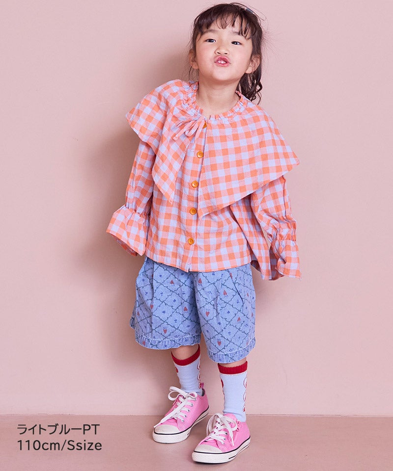 親子お揃い】デニムオーバーサイズタックキュロットパンツ ｜ ボトムス