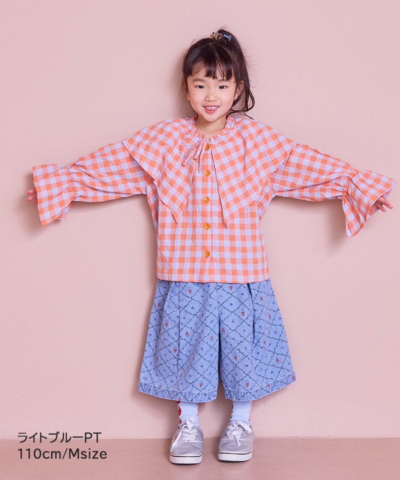 親子お揃い】デニムオーバーサイズタックキュロットパンツ ｜ ボトムス