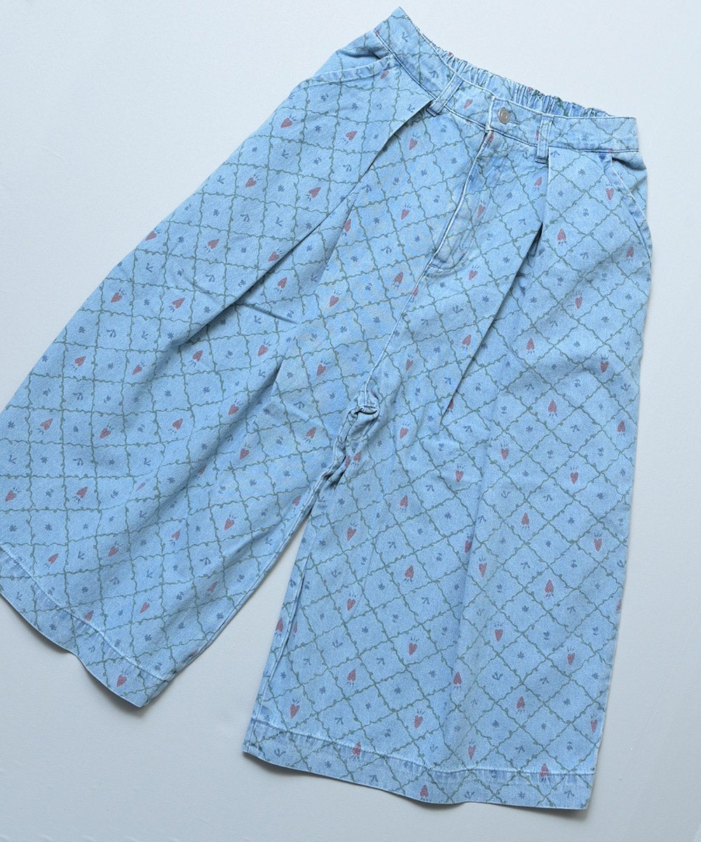 親子お揃い】デニムオーバーサイズタックキュロットパンツ / 大人