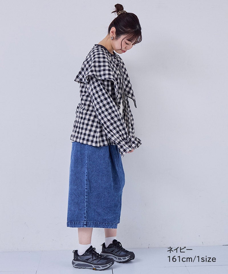 親子お揃い】デニムオーバーサイズタックキュロットパンツ / 大人