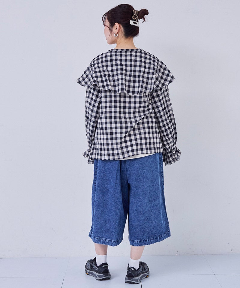 親子お揃い】デニムオーバーサイズタックキュロットパンツ / 大人
