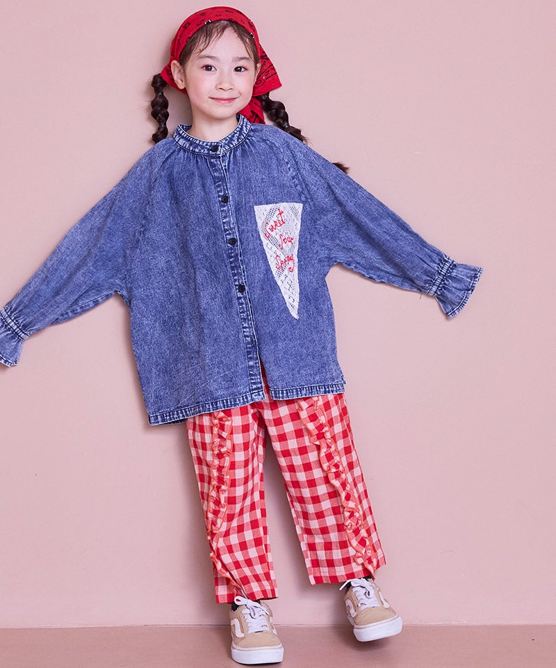 親子お揃い】ギンガムラウンドフリルロングパンツ ｜ ボトムス ｜ 子供
