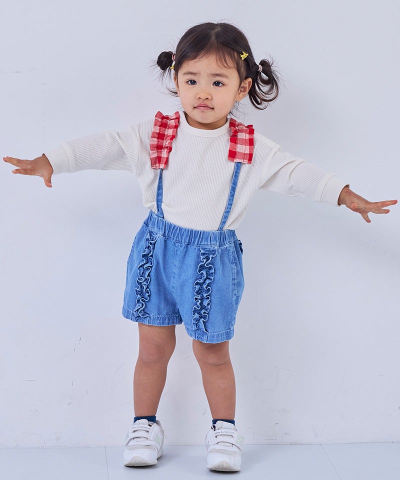 ギンガムフリルサスペンダーショートパンツ ｜ ボトムス ｜ 子供服の