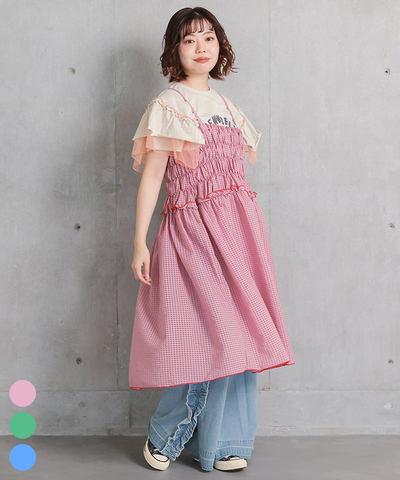 BURBERRY CHILDREN チェック柄ワンピース フリル ピンク お揃い 】 ウエスト リボン 付き ドッキング チェック ワンピース (80