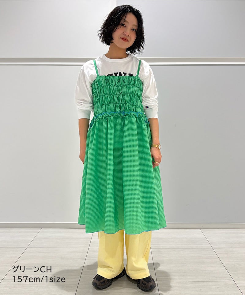 親子お揃い】チェックフリルキャミワンピース / 大人サイズ