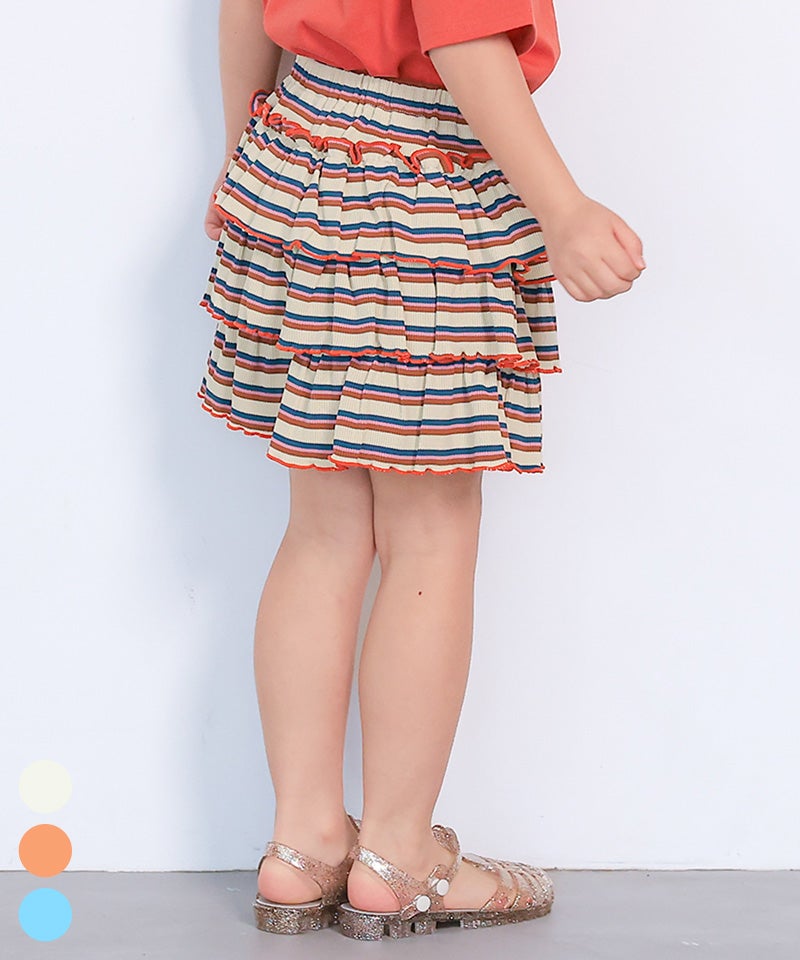 先染めボーダーフリルキュロットパンツ ｜ ボトムス ｜ 子供服の