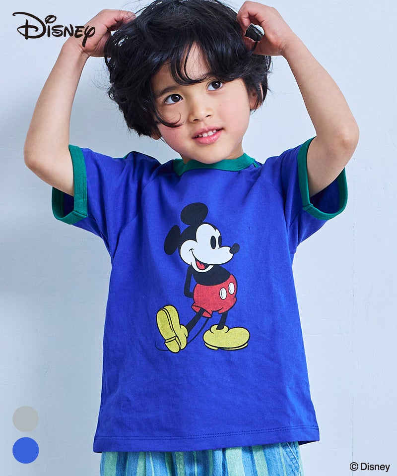 別注】【親子お揃い】ミッキーマウス ラグランラインTシャツ