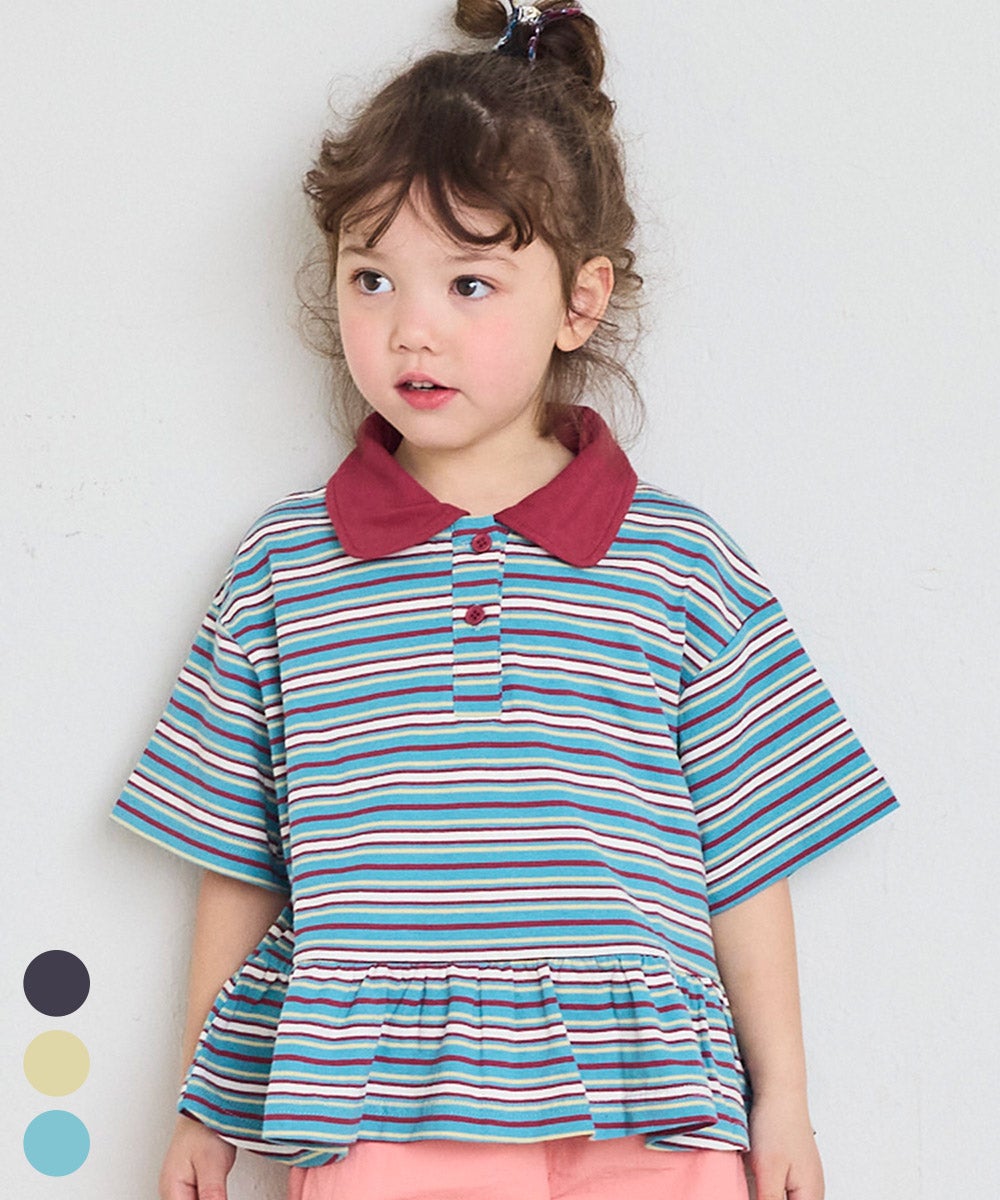 ポロ襟付きボーダー半袖チュニック ｜ トップス ｜ 子供服のセレクト