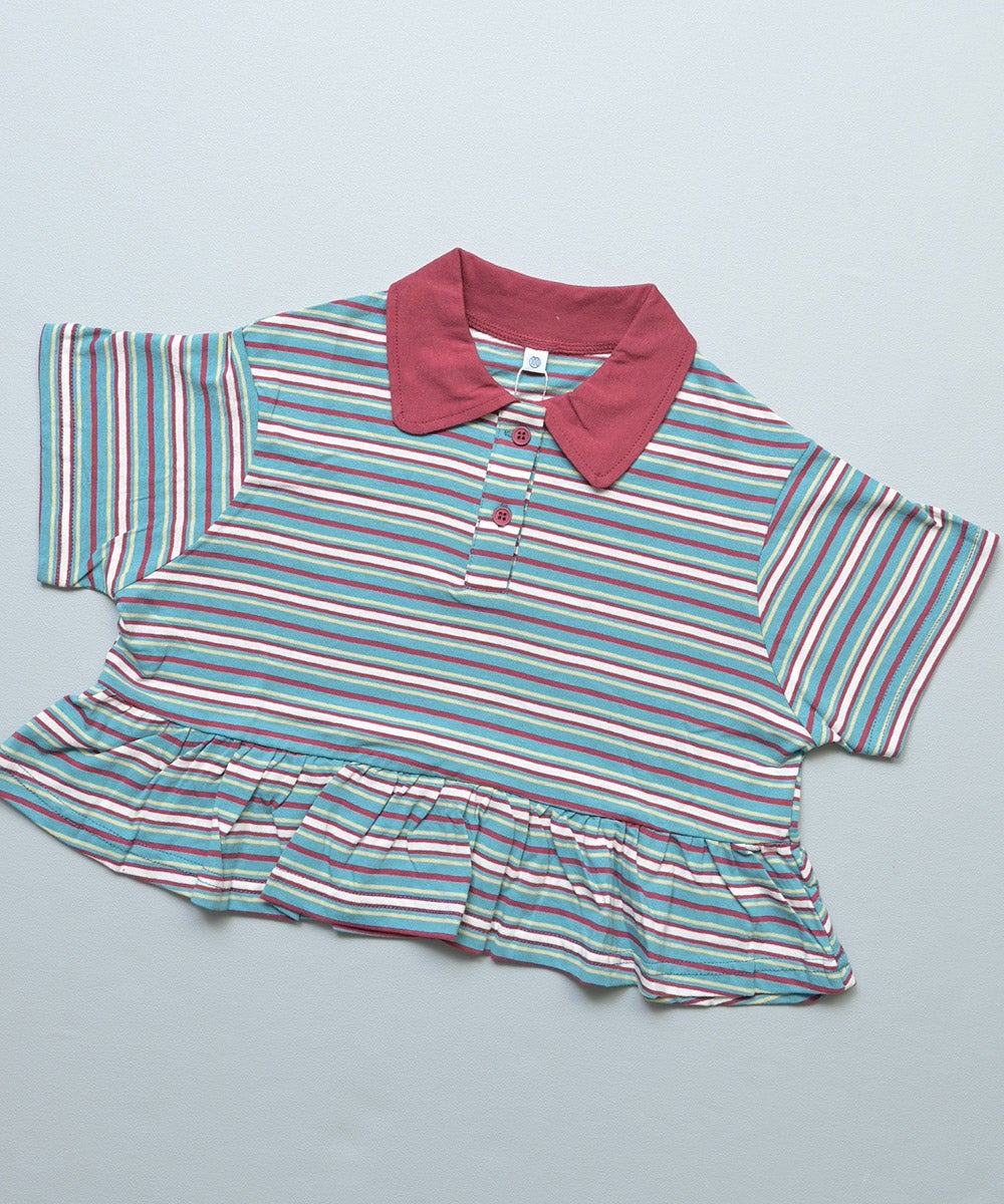 ポロ襟付きボーダー半袖チュニック ｜ トップス ｜ 子供服のセレクト