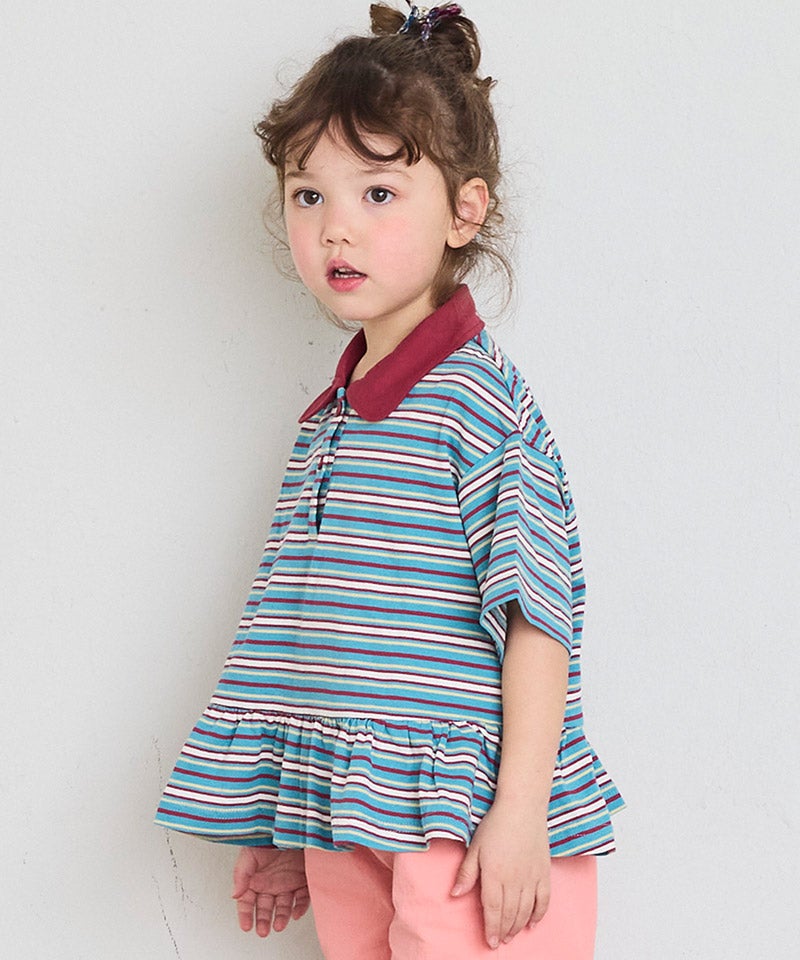 ポロ襟付きボーダー半袖チュニック ｜ トップス ｜ 子供服のセレクト