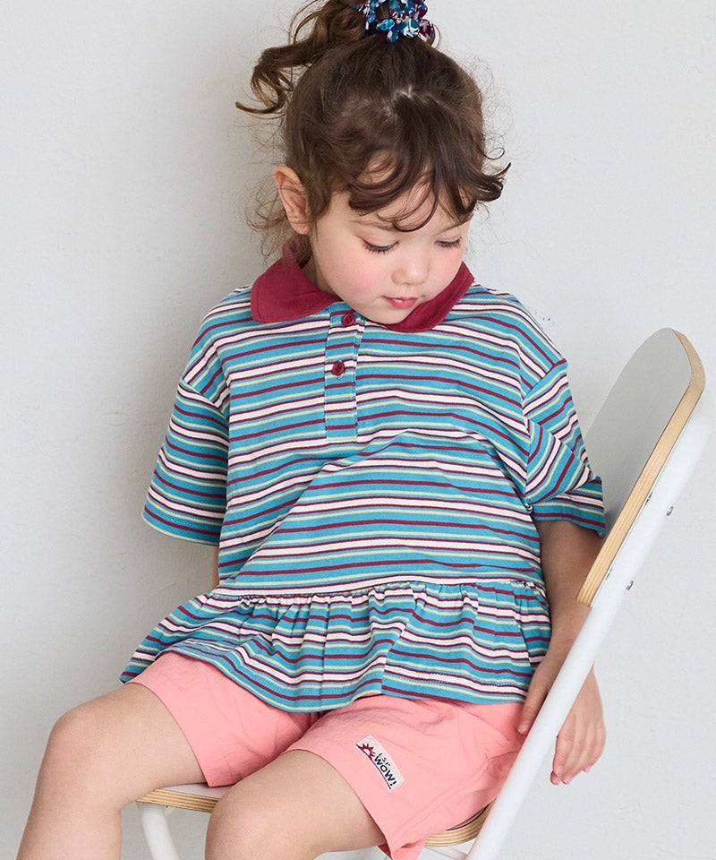 ポロ襟付きボーダー半袖チュニック ｜ トップス ｜ 子供服のセレクト