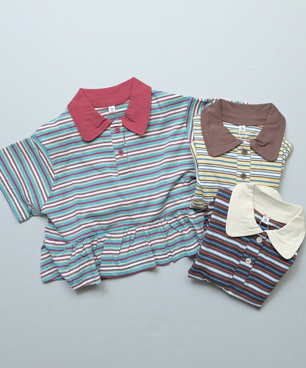 ポロ襟付きボーダー半袖チュニック ｜ トップス ｜ 子供服のセレクト