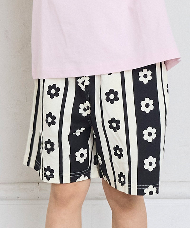 花柄ショートパンツ 黒/白 送料無料】ミニ裏毛総柄ショートパンツ ｜ ボトムス ｜ 子供服の