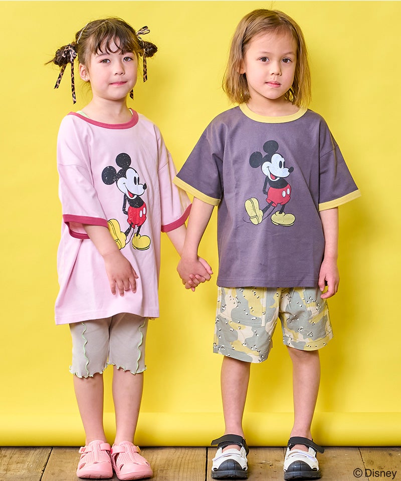別注】ミッキーレトロプリントリンガー半袖Tシャツ ｜ トップス