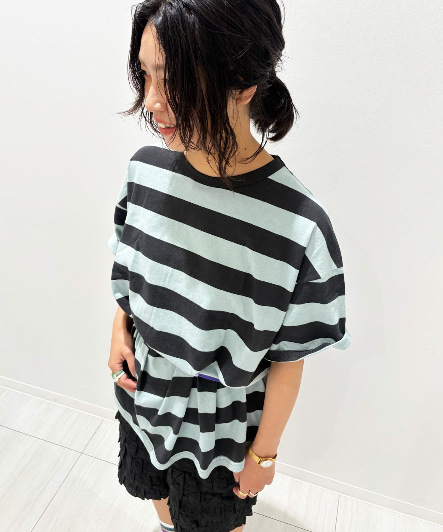 親子お揃い】ワイドボーダー半袖Tシャツ / 大人サイズ ｜ トップス
