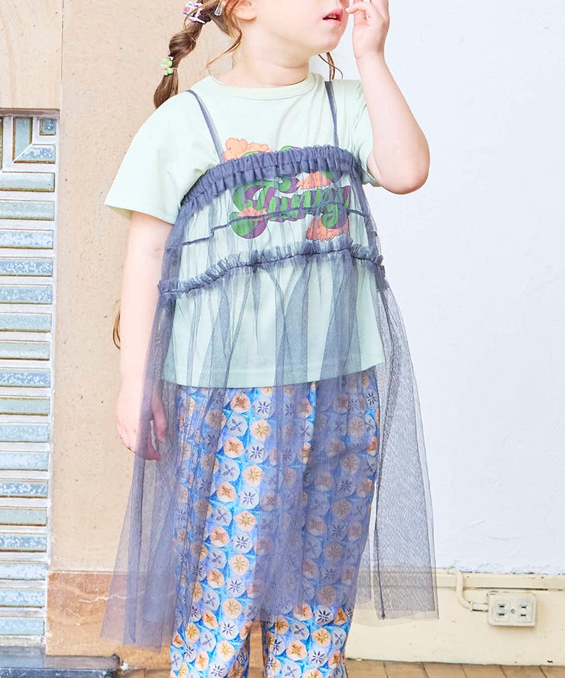 親子お揃い】チュールフリルワンピース ｜ 半袖・ノースリーブ