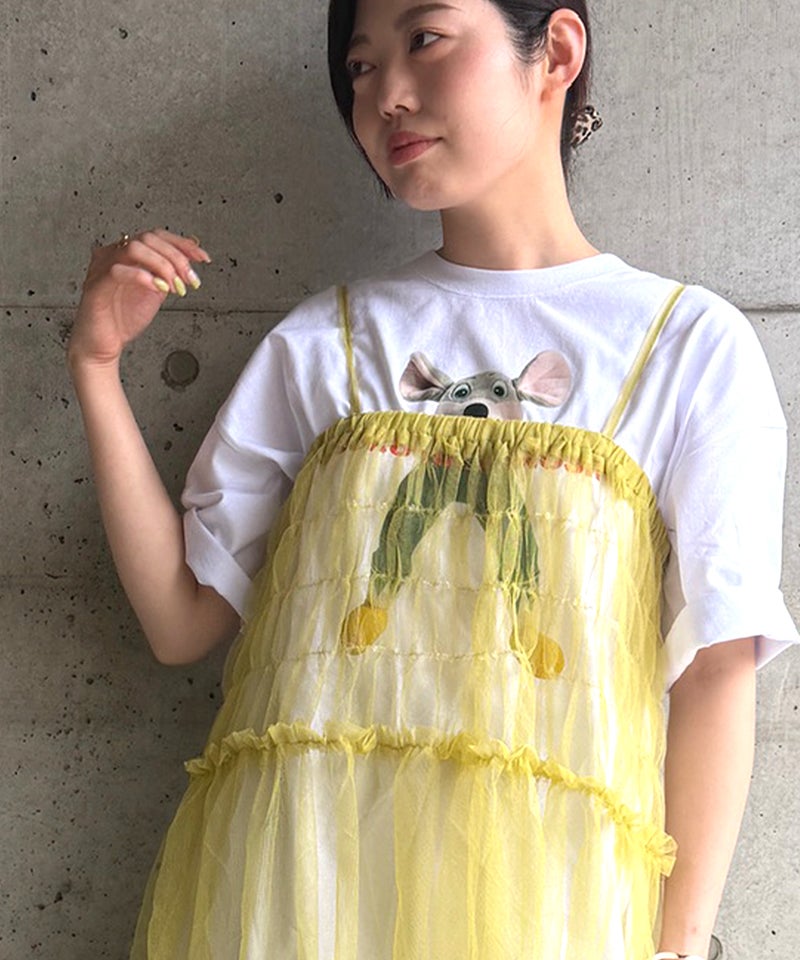レースonフリル☆フリフリまんまるスタイ(黄色花畑) 親子お揃い】チュールフリルワンピース / 大人サイズ ｜ ワンピース