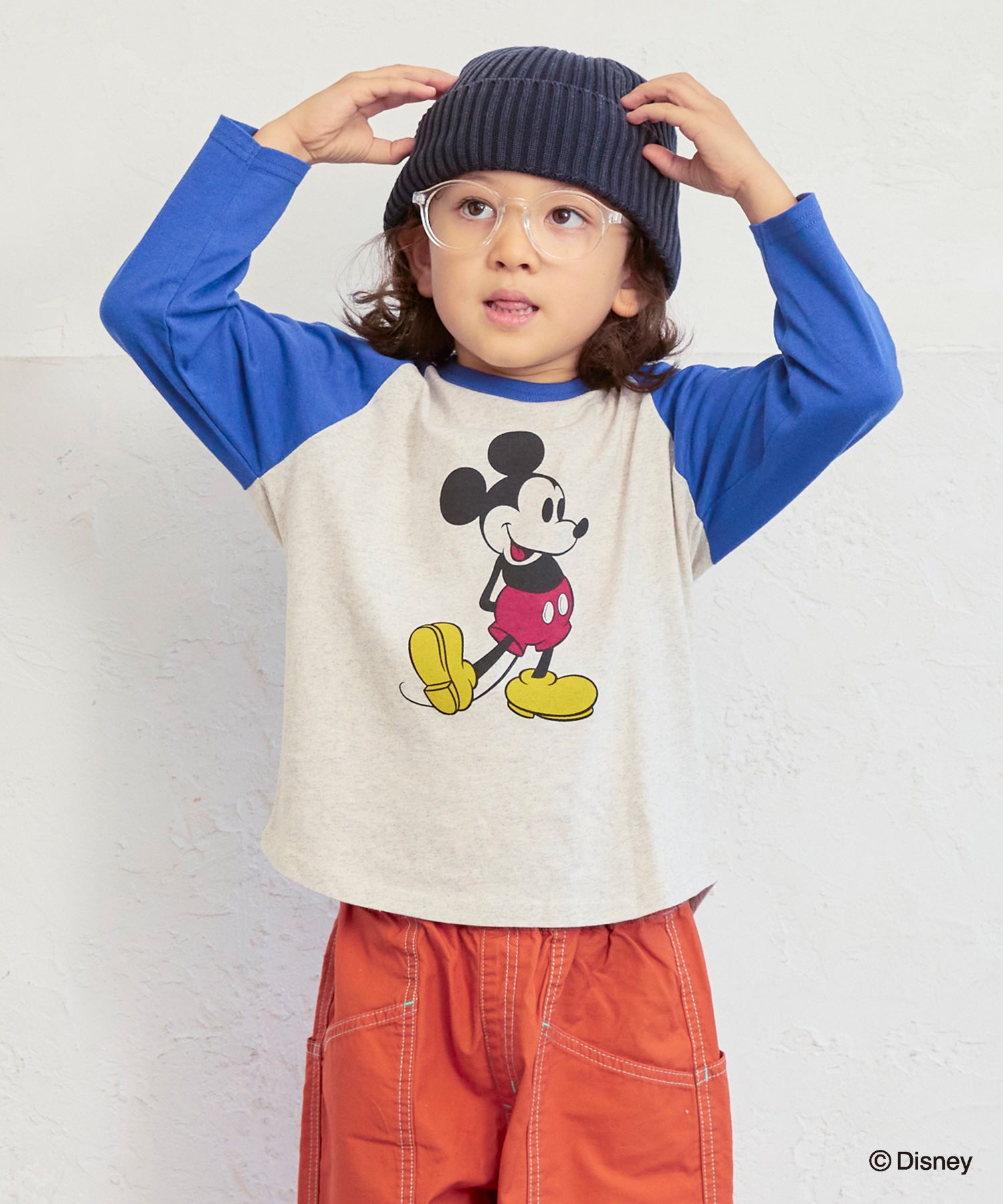 別注】【親子お揃い】ミッキーマウスラグラン長袖Tシャツ ｜ トップス
